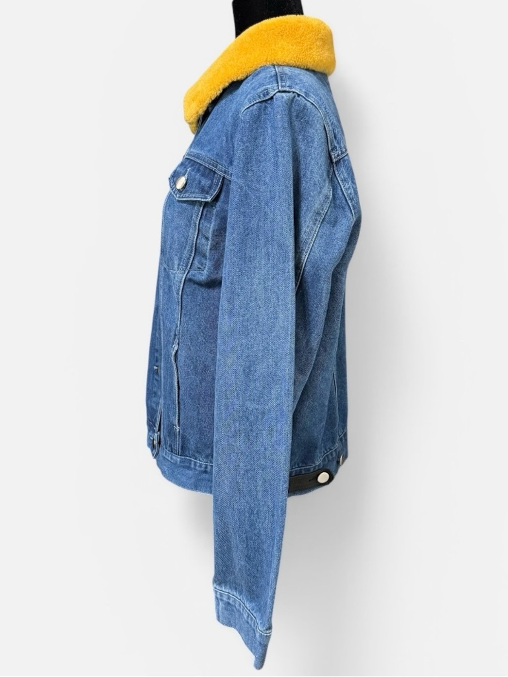 Samantha Sipos Denim Jacket Faux Shearling Collar BABE Patch Back Size 2XL - Picture 5 of 8